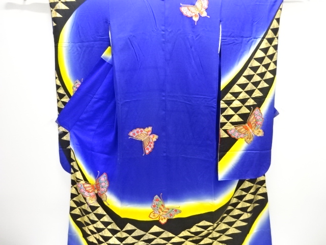 JAPANESE KIMONO / ANTIQUE ANTIQUE ARTWORK / FOIL-PLACED BUTTERFLY PATT